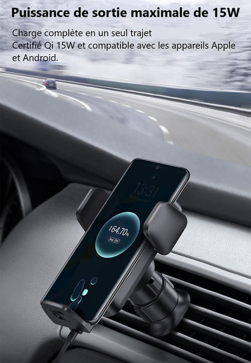 Chargeur Sans Fil Voiture Qi2™ 15W 2025 | Serrage Auto