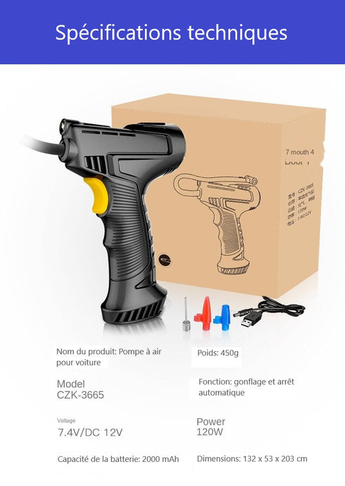 Pompe à Air Portable 150 PSI Sans Fil - Gonfleur Pneu Voiture Batterie 2000mAh