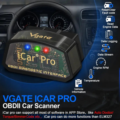 Scanner OBD2 Bluetooth iCar Pro - Valise Diagnostic Auto Multimarque - Compatible iPhone Android