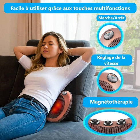 Coussin Massage Shiatsu 8 Têtes Chauffant - Voiture & Maison