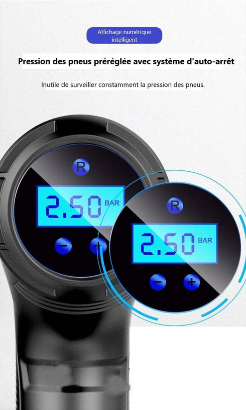 Pompe à Air Portable 150 PSI Sans Fil - Gonfleur Pneu Voiture Batterie 2000mAh
