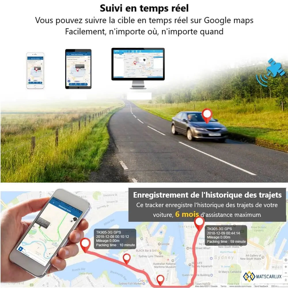 Traceur GPS Voiture Android Localisateur Détecteur Choc Noir