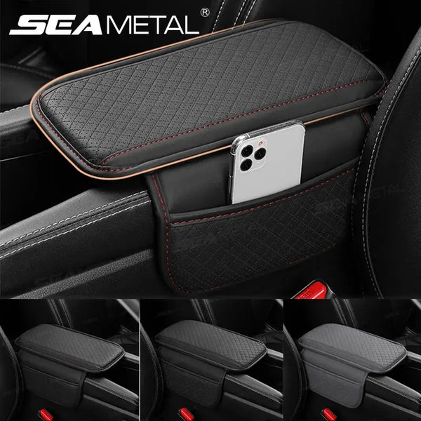 2 Genouillères Accoudoir Voiture - Coussin PU Confortable - Adhésif Universel - Noir/Beige